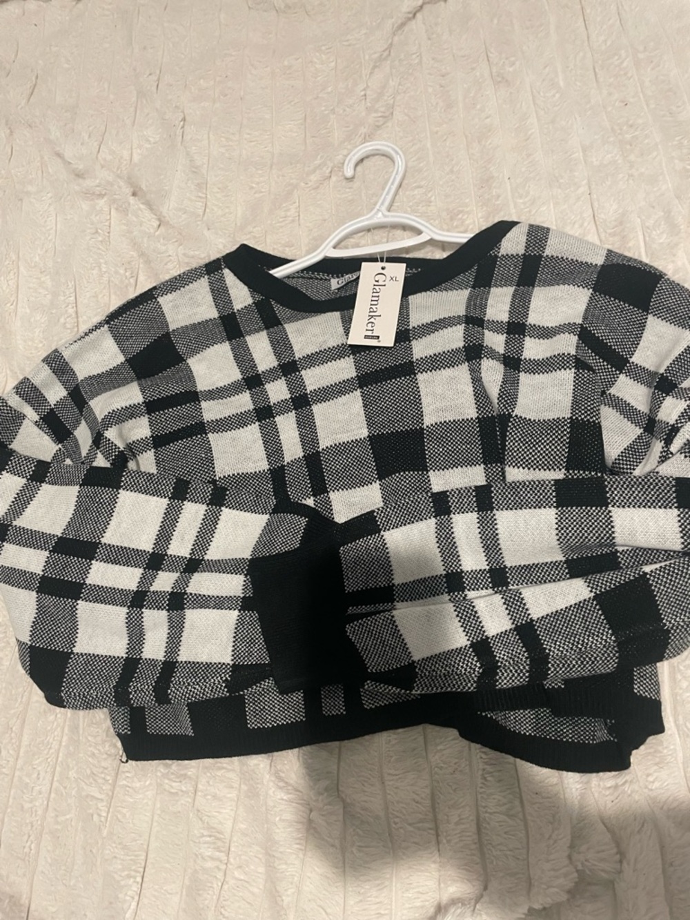 Black and White Plaid Knit Sweater